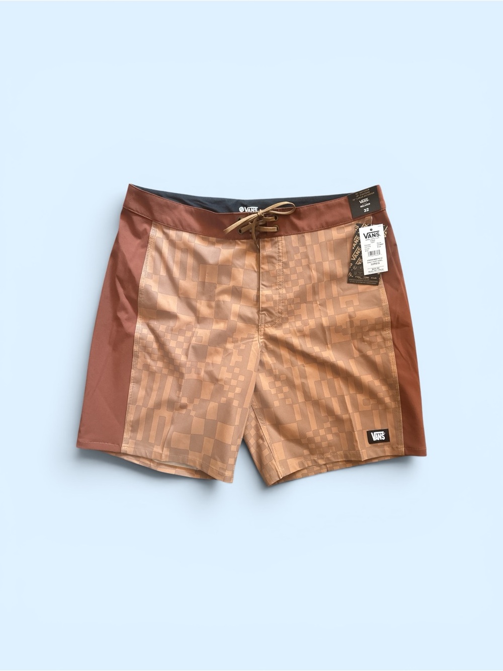 Vans Men’s Brown Checkerboard Panel Swim Shorts NWT Size 32 Skater Surfer Style